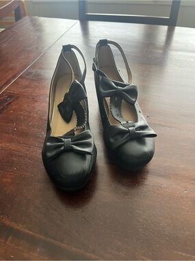 Black Bow Ankle-Strap Mary Jane Heels for Women
